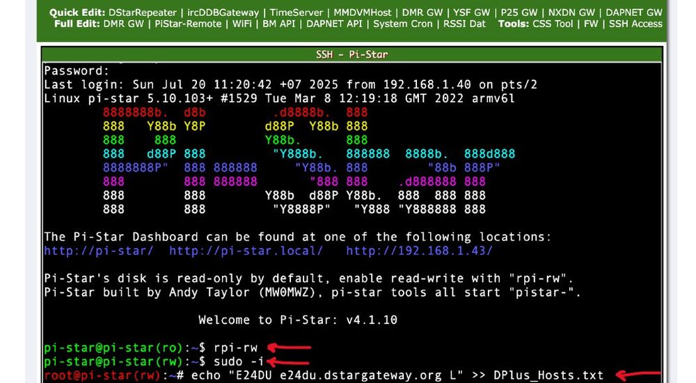Terminal แสดงสถานะ ro แล้วเปลี่ยนเป็น rw ด้วย rpi-rw จากนั้น sudo -i เข้าสู่ root